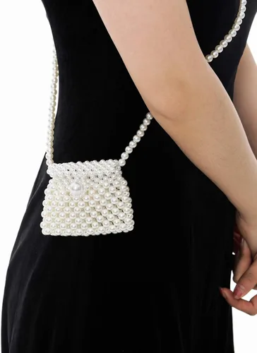 Vista 3 de Mini bolso de la moneda del bolso de la perla del bolso cruzado del bolso del bolso del hombro para las mujeres, Blanco-t