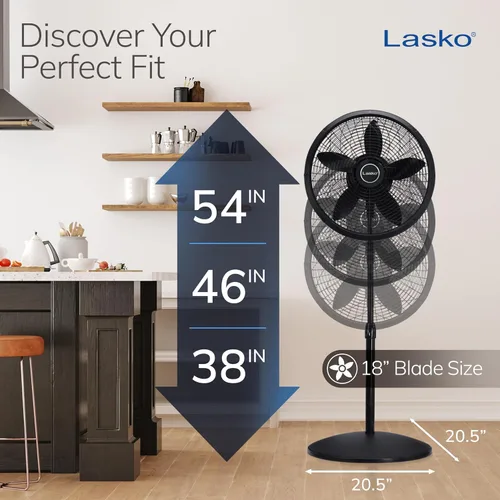 Vista 4 de Pedestal Ventilador, ajustable, Negro, 18-pulgadas Lasko Productos 1827 , Plástico, Negro, 18 pulgadas