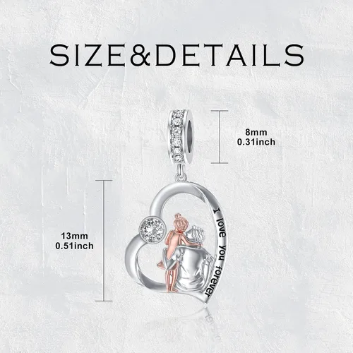 Vista 218 de PROESS Dije para padre, madre e hija, pulsera de plata de ley para pulseras, regalos de cumpleaños, día de San Valentín, para hija, madre, amante
