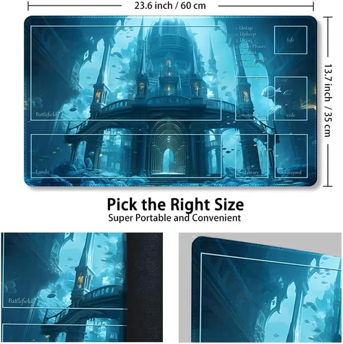 Vista 2 de Tapete de juego MTG cosido de alta calidad con zonas y parte trasera de goma antideslizante, tapete de juego TCG para MTG y otros juegos de cartas