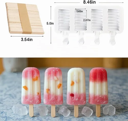 Vista 4 de Juego de moldes para paletas, 3 moldes de silicona para helado con 200 palos de madera, moldes de golosinas congeladas reutilizables