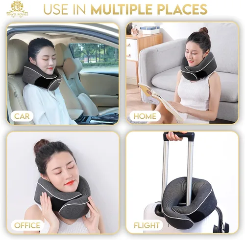 Vista 2 de Almohada para el cuello, cabeza, barbilla, cuello, almohada de apoyo de 360° ajustable, almohada de espuma viscoelástica 100% pura para aviones