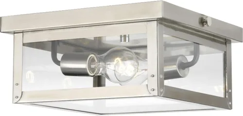 Vista 7 de Progress Lighting Union Square Collection - Lámpara de cristal plano transparente con 2 luces, para exteriores, acero inoxidable