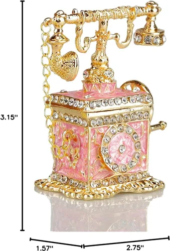Vista 13 de SEVENBEES Figuras de teléfono turquesa, caja esmaltada con bisagras con cristales rosados, joyeros decorativos, coleccionables, regalos para niñas