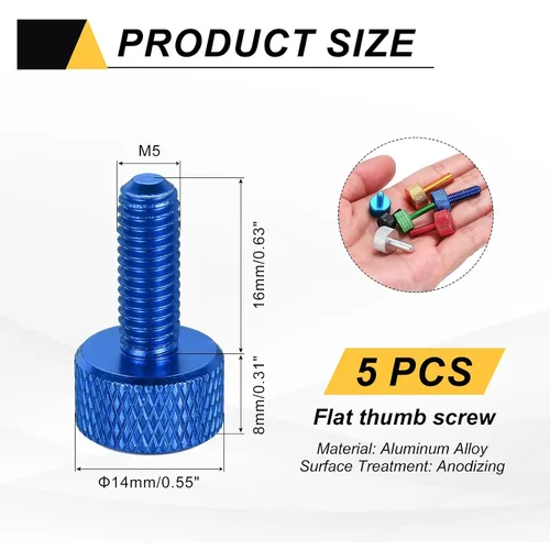 Vista 94 de MECCANIXITY 5 piezas M6x14mm Tornillos de pulgar estriado de cabeza plana, pernos de rosca completa de aleación de aluminio sólido para carcasas