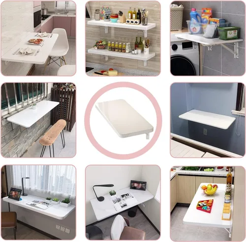Vista 6 de Escritorio de montaje en pared resistente Juego de barra de desayuno mesa plegable para colgar en la pared para espacios pequeños Cocina Balcón