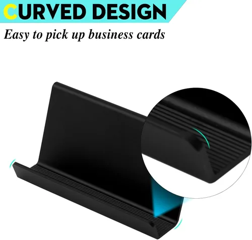 Vista 5 de Tarjetero negro para escritorio, organizador moderno de metal para tarjetas de nombre de negocios, con capacidad para hasta 40 tarjetas