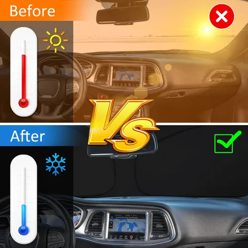 Vista 4 de D-Lumina Parasol para parabrisas con bandera de EE. UU. para Dodge Challenger 2015-2023, protector de sol frontal plegable, bloquea los rayos UV