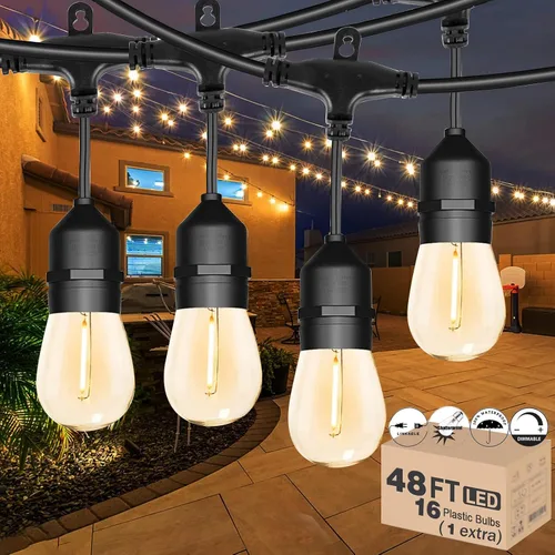Vista 9 de Luces de Cadena para Patio Exterior de 26 Pies IP65 Impermeables Luces de Cadena Exteriores LED con 13+1 Bombillas S14 1W Irrompibles para Patio