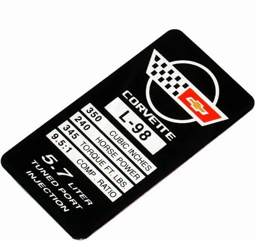 Vista 5 de 1 placa de identificación de motor C4 Corvette 1987 L98, placa de datos de metal, placa de identificación 3D, repuesto para Corvette