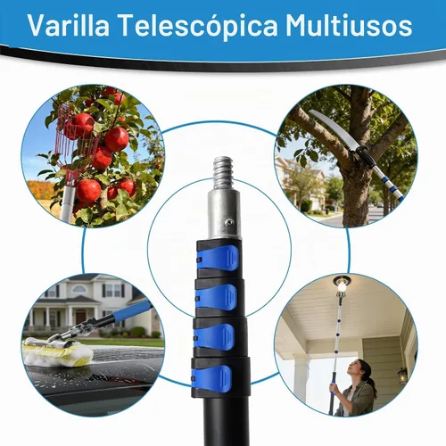 Vista 7 de Bombilla de alcance de 28 pies de 5 a 20 pies con poste de extensión telescópica para techos altos con plumero, cestas y ventosas para luces Azul