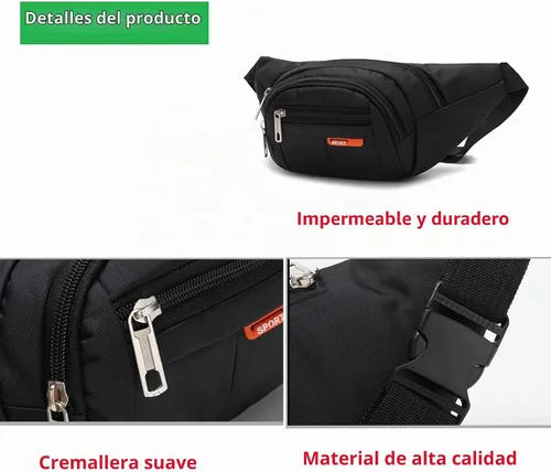 Vista 3 de BetterJonny - Riñonera resistente al agua con correa de hebilla ajustable para hombres y mujeres, 4 bolsillos con cremallera, riñonera para Negro