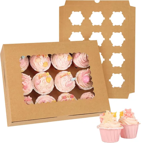 Vista 16 de Moretoes 3 cajas negras para cupcakes con ventana (12 contenedores para cupcakes)