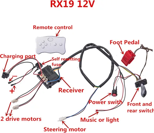 Vista 3 de Juego completo de arnés modificado para niños de 12 V, juego completo de cables de placa de circuito de control remoto, caja de cambios, utilizado