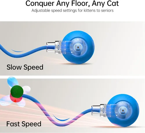 Vista 3 de Pelota de juguete interactiva para gatos, juguete inteligente con cola brillante, alivio del aburrimiento activado por movimiento para gatos