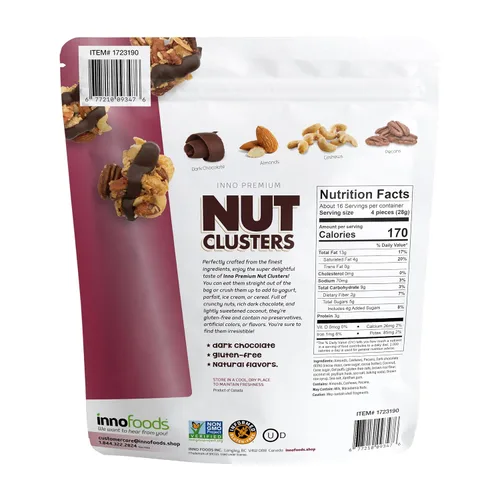 Vista 2 de Inno Foods - Racimos de nueces de chocolate oscuro, sin gluten, sin OMG, paquete de 3, 16 onzas cada uno