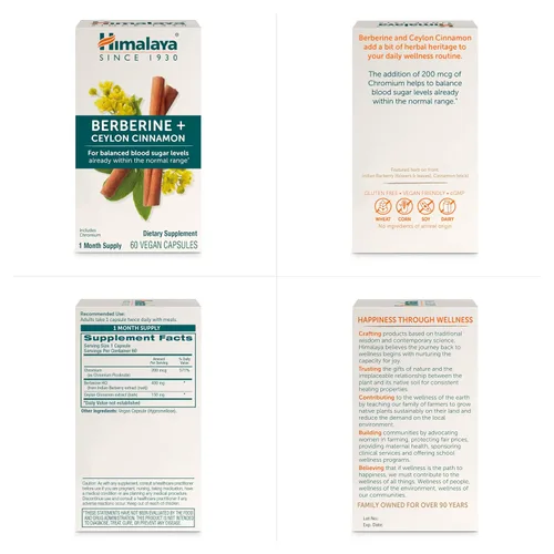 Vista 7 de Himalaya Berberina con canela de Ceilán, suplemento de hierbas para apoyar el metabolismo normal, inmune y la salud digestiva, vegano, sin gluten