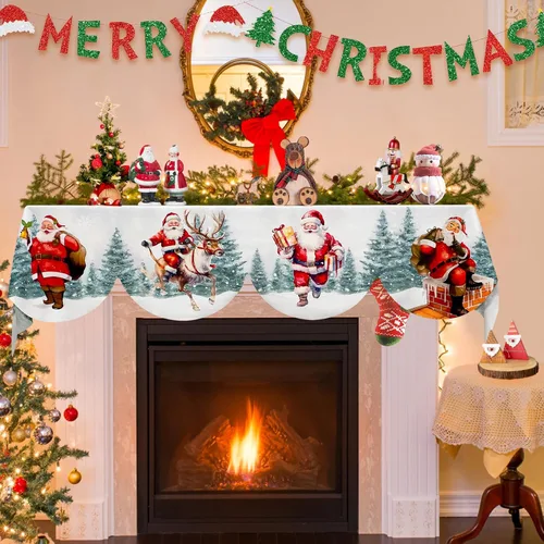 Vista 5 de AerWo Bufandas de mantel de Navidad de 79 x 20 pulgadas, decoraciones de Navidad para chimenea, cubierta de chimenea de Navidad de Papá Noel
