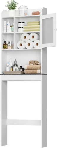 Vista 8 de SUPER DEAL - Mueble de baño de madera con estantes ajustables, uso sobre el inodoro Blanco
