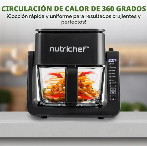 Vista 4 de NutriChef Freidora de Aire de 4 QT y Parrilla 7 en 1 Modos de Cocción Preestablecidos Tazón de Freír Transparente para los Mejores Resultados
