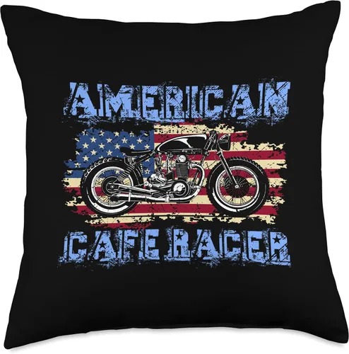 Vista 4 de American Cafe Racer Motorcycle Apparel and Merch American Cafe Racer Biker Men Women Adult Teens Boys Girls Throw Pillow, 16x16, Multicolor