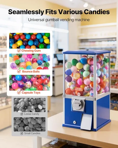 Vista 2 de VEVOR Máquina de chicle, dispensador de máquina expendedora de dulces de 21 pulgadas, máquinas expendedoras de 25 centavos para centros comerciales