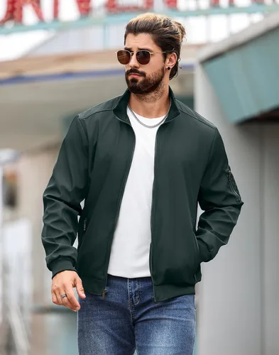Vista 2 de Wizoat Chaqueta Bomber para Hombre Ligera Casual Cortavientos Chaquetas con Cremallera Abrigo