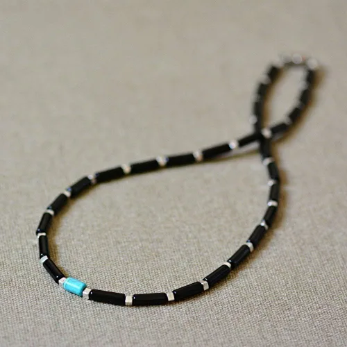 Vista 7 de Mens Short Necklace with Natural Gemstone Black Onyx and Howlite Beads Men’s Choker