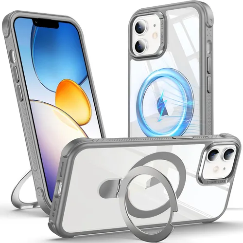 Vista 11 de Anqrp Funda transparente con función atril magnética con junta tórica para iPhone 12/12 Pro, compatible con Mag-Safe, de grado militar, reforzada