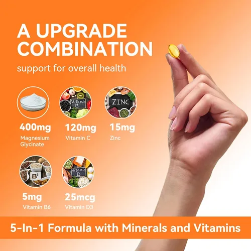 Vista 2 de Suplemento de glicinato de magnesio, glicinato de magnesio de 400 mg con zinc, vitamina B6, C, D3, magnesio puro para dormir, calma, músculo