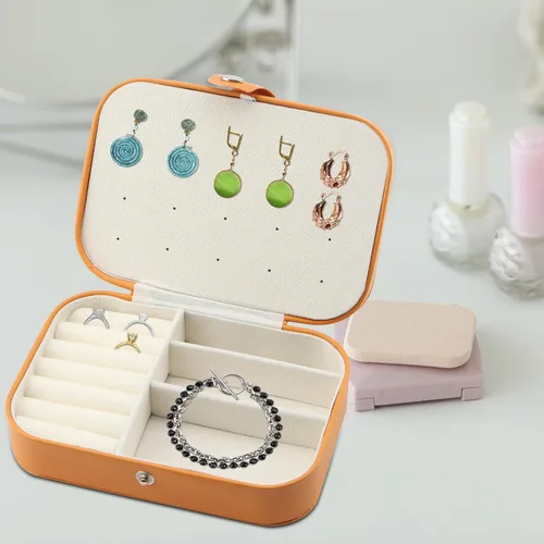 Vista 7 de Joyero de viaje, portátil, de piel sintética, organizador de viaje, estuche de joyería de viaje, cajas pequeñas de doble capa para mujeres