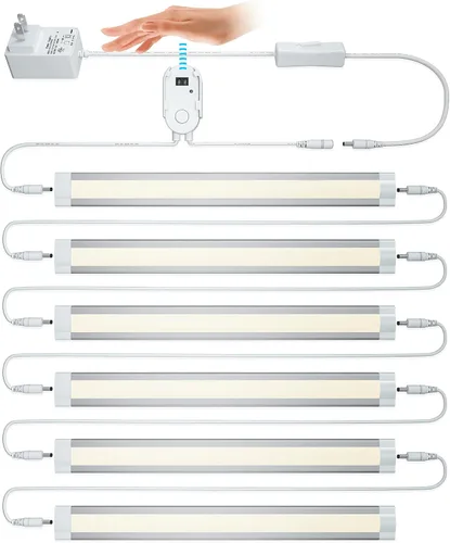 Vista 6 de LAMPAOUS Luces debajo del gabinete para cocina, iluminación activada por sensor de onda manual, kit de luces para colocar debajo del fregadero