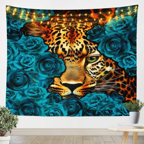 Vista 18 de Tapiz femenino de flores de rosas rojas, tapiz de pared para el día de San Valentín, decoración de habitación de niñas y mujeres, cielo estrellado