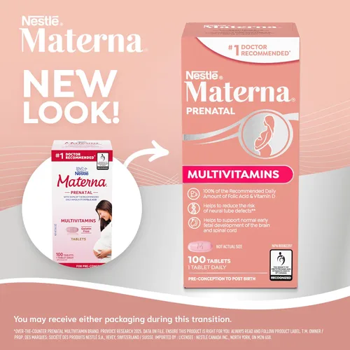 Vista 3 de Materna Nestle Suplemento de vitaminas y minerales prenatales posparto 100 tabletas