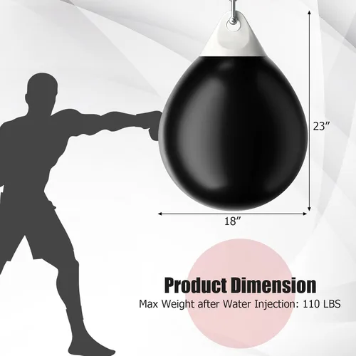 Vista 7 de GYMAX Saco de boxeo, bolsa de agua con inyector de agua y accesorios para colgar, bolsa de boxeo plegable resistente para gimnasio en casa,