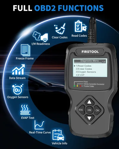 Vista 2 de Escáner OBD2 para automóvil, FIRSTOOL OBD2, herramienta de lector de código de diagnóstico con preparación I/M, probador de batería, luz de control
