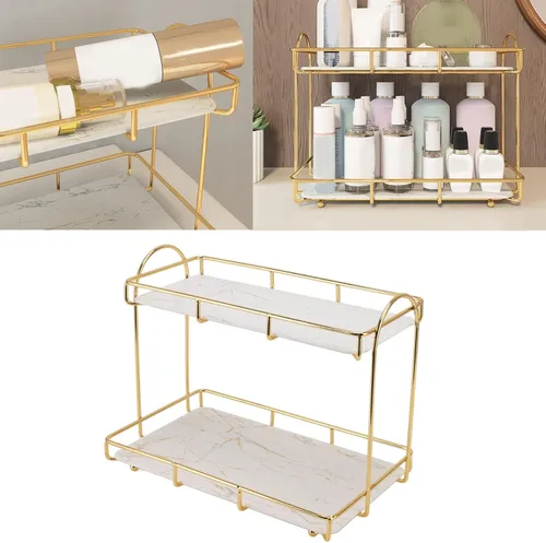 Vista 5 de Organizador debajo del fregadero, organizador de baño, estante de almacenamiento de cosméticos de gran capacidad de 2 niveles, estante