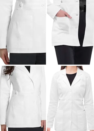 Vista 4 de Adar - Abrigo de laboratorio elástico universal para mujer, abrigo de laboratorio con cintura de pestañas de 28 pulgadas