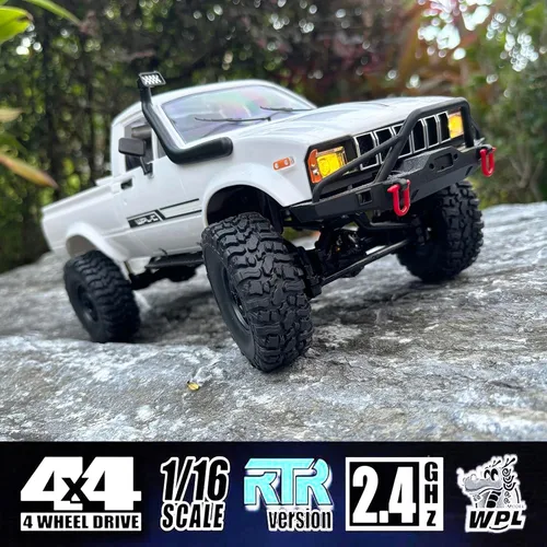 Vista 3 de HLSFWDRIVE Camiones RC WPL C24-1, RC Rock Crawler, RC Truck 4x4, Escala 1/16, RC Crawler Todo Terreno, Camioneta de Control Remoto 2.4G, Todo