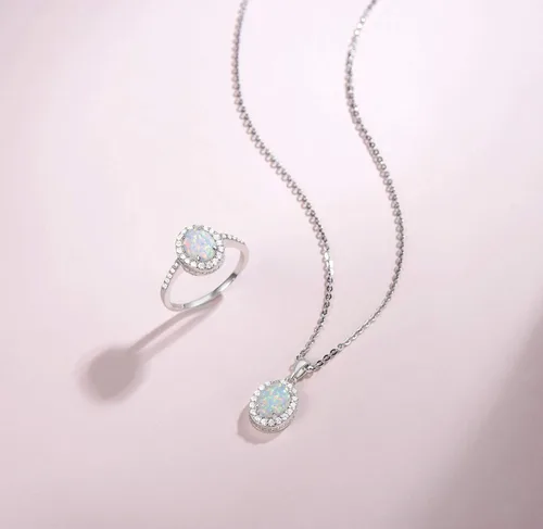 Vista 5 de Regalo para el día de San Valentín, joyería de piedra natal de octubre, plata de ley, ópalo, rubí, aretes de ópalo blanco, joyería fina para mujer