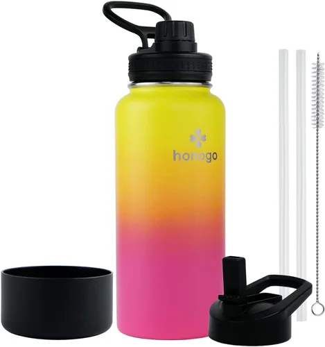 Vista 19 de Botella de agua aislada de 64 onzas con tapa de popote y tapa de boquilla, jarra de agua de medio galón de acero inoxidable con mango de paracord