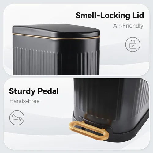 Vista 6 de SYNCVIBE Cubo de basura delgado para baño con tapa de acero inoxidable, bote de basura con cierre suave, cubo de basura con pedal con cubo