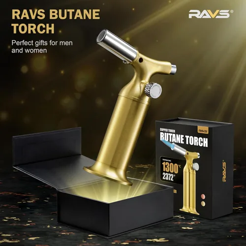 Vista 6 de RAVS Encendedor Antorcha de Butano con Diseño de Cobre Sólido, Encendedor Antorcha de Cocina con Llama Ajustable, Soplete Recargable para Crème