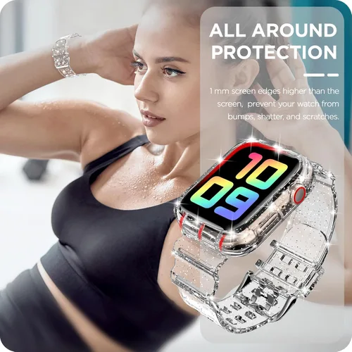 Vista 137 de DABAOZA - Correa transparente compatible con Apple Watch con estuche protector, correa deportiva de TPU con brillo para mujeres y hombres