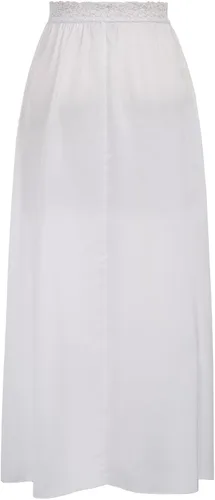 Vista 2 de Kate Kasin Media falda de satén antiestática para mujer, falda de satén de longitud completa, falda color nude, ribete de encaje, para debajo