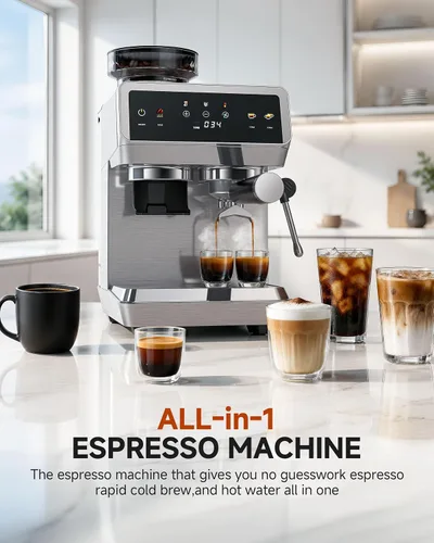 Vista 10 de AMZCHEF Máquina de café expreso con molinillo, control de temperatura, 44 2-Plateado