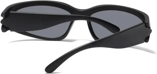 Vista 6 de Gafas de sol deportivas envolventes para hombres y mujeres, marco grueso ovalado de moda, de plástico ligero y duradero para exteriores UV400