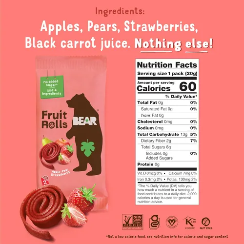 Vista 7 de Bear Paquete variado de rollos de fruta de fresa y frambuesa, 8.4 onzas