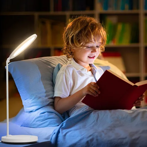 Vista 7 de Lámpara de escritorio LED con brazo oscilante y cuello flexible, lámpara de mesa 3CCT para el hogar, oficina, dormitorio universitario, lámpara alta