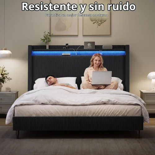 Vista 8 de Base de cama tamaño Queen con cabecera de 55.3 pulgadas de alto, tapizada